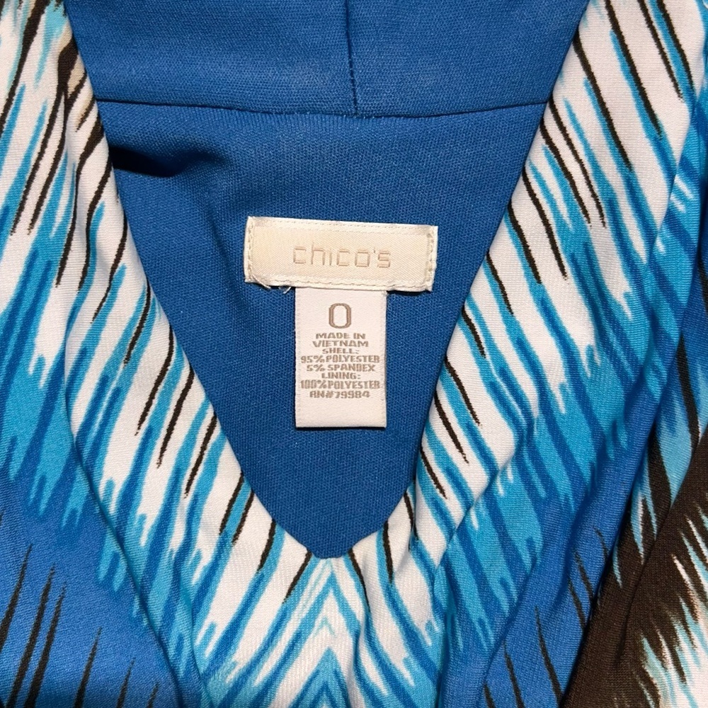 Chico’s Blue White Chevron Maxi Dress Sleeveless Faux Collar - Picture 4 of 4